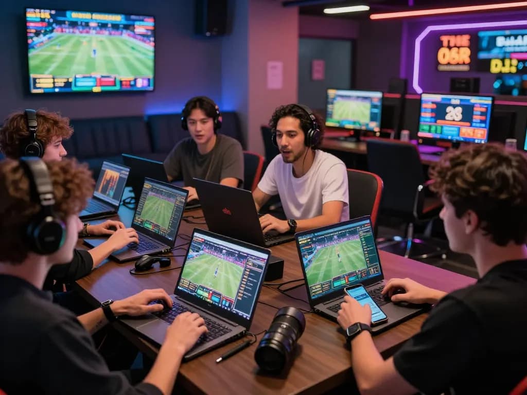 Excited players at https://3win.baby/ engaging in online betting with multiple screens displaying live games.