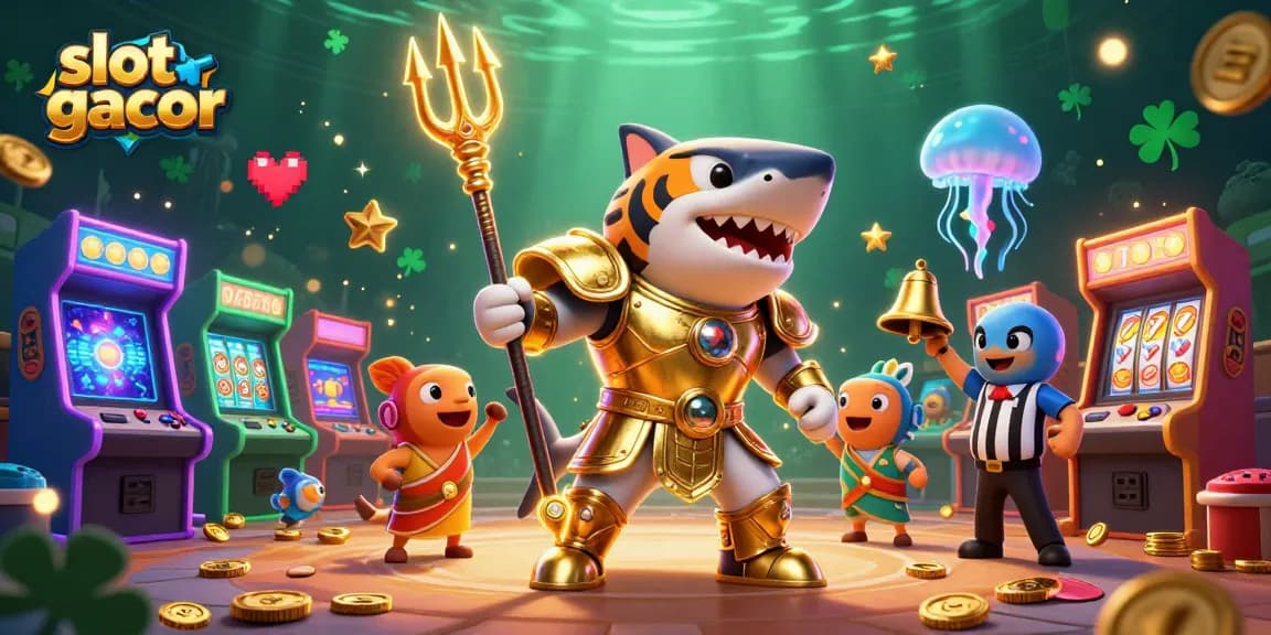 Experience the thrill of slot gacor with a vibrant 3D underwater casino scene full of excitement.