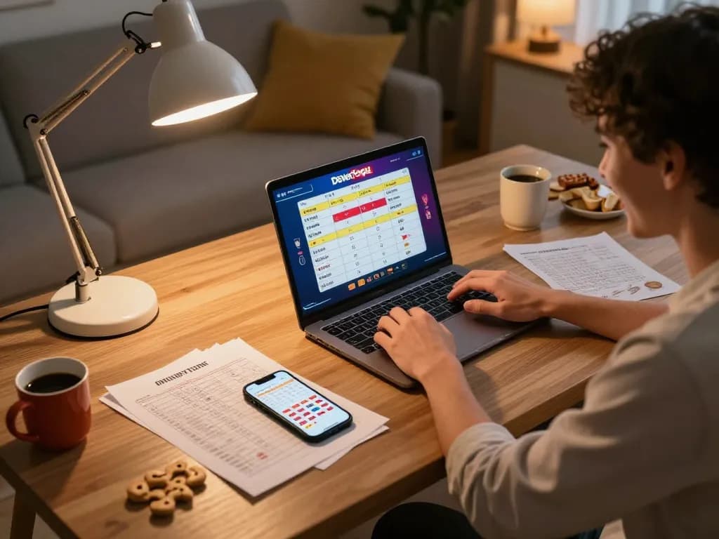Dewatogel Link Alternatif Login Terbaru showcased in a cozy online gaming setting with strategic betting documents.