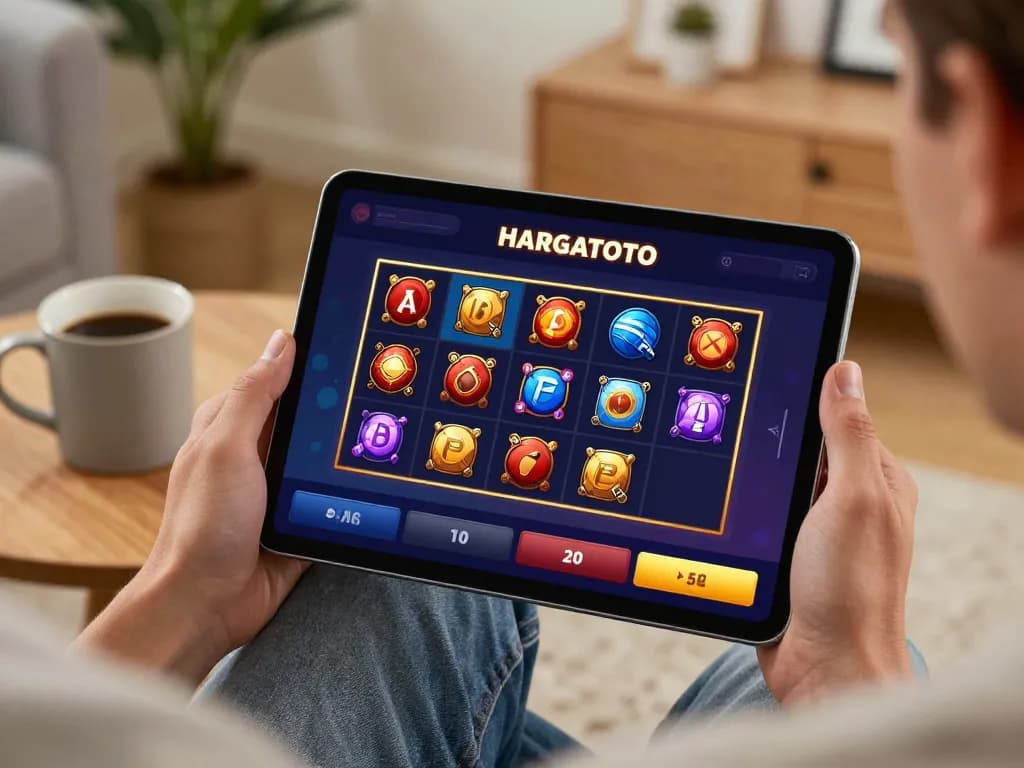 Pengalaman permainan slot HARGATOTO di tablet dalam suasana rumah yang nyaman.