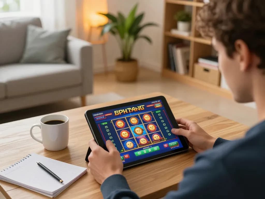 Engaging in thrilling gameplay on Win678 com, exploring diverse slot games in a cozy home setting