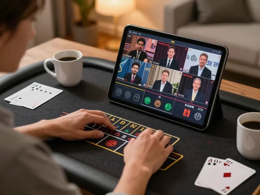 Engaging in live blackjack with one88br on a tablet at home, highlighting strategic play and responsible gaming.