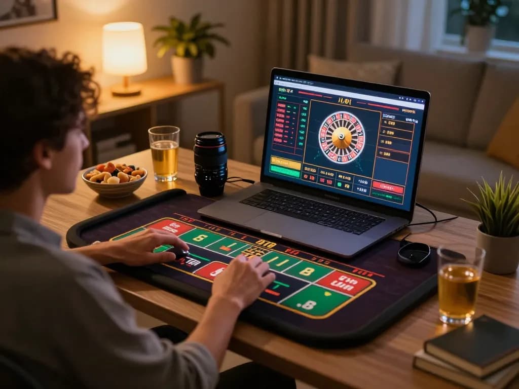 SUNWIN player enjoying live roulette at home, immersed in an engaging online gaming experience.
