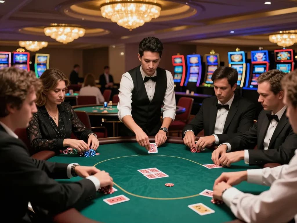 RIKVIP players strategizing during an intense poker match, showcasing luxurious casino atmosphere.