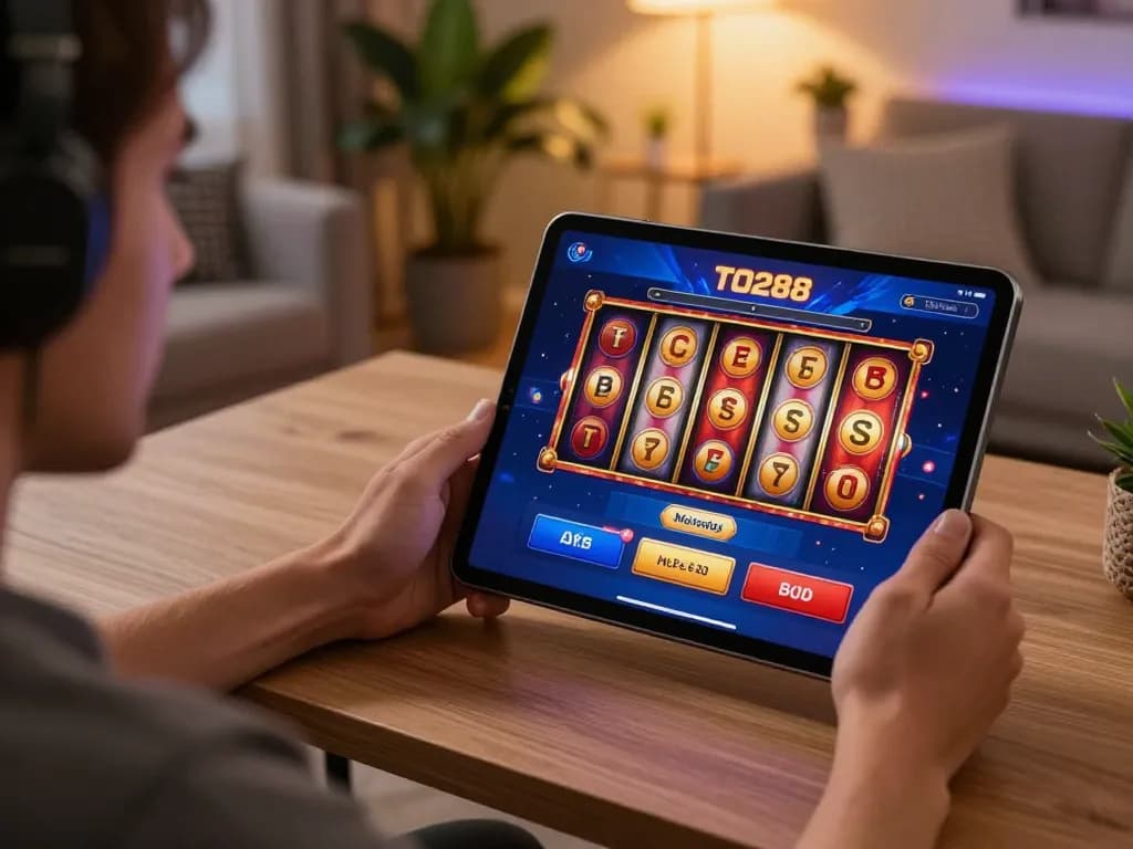 Player experiencing the TO288 online casino game on a tablet in a cozy setting