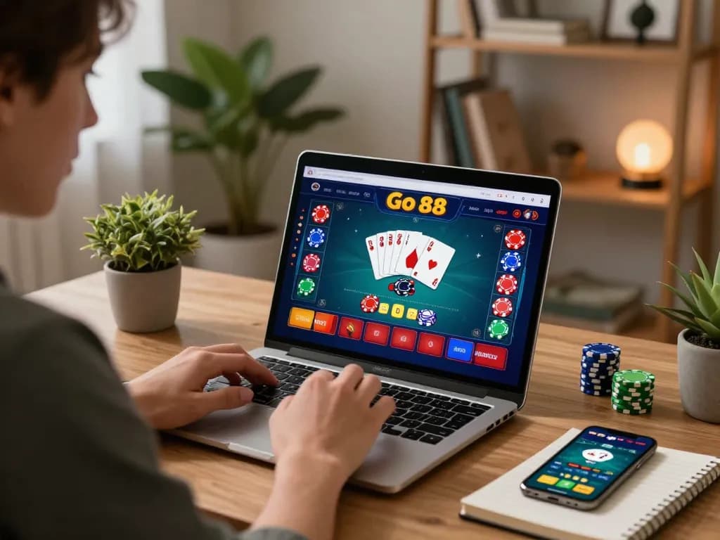 Engaged in Go 88 poker gameplay, a player evaluates their options while betting from home.