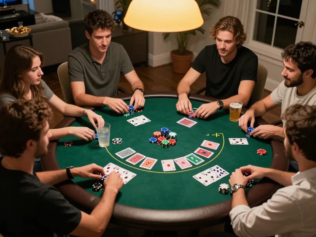 Players enjoying a thrilling game of poker at home with 68win-friendly atmosphere and vibrant table setup.
