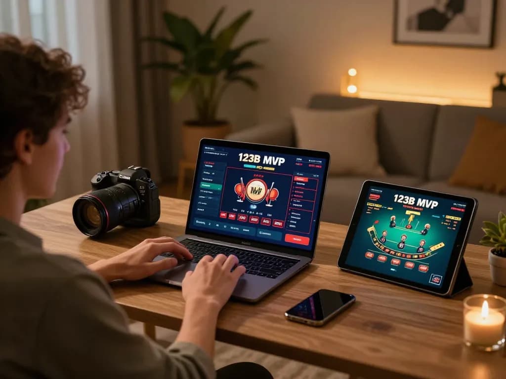 Engaging player enjoying 123B MVP online casino with live blackjack on laptop