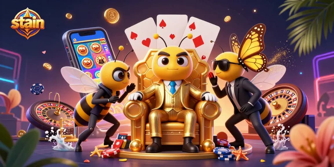 Engage with stain-themed casino action featuring bumblebee mob boss in a vibrant slot game scene.