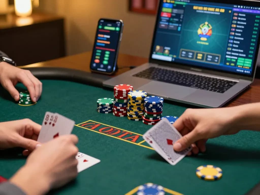 Engaging online poker action on almlive platform with vibrant chip stacks and cards.