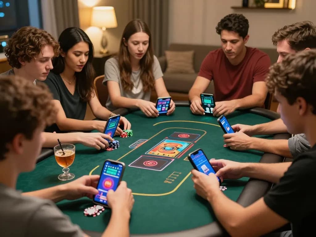 LV88 players engaging in an exciting online poker game, showcasing vibrant screens and dynamic gameplay experience.