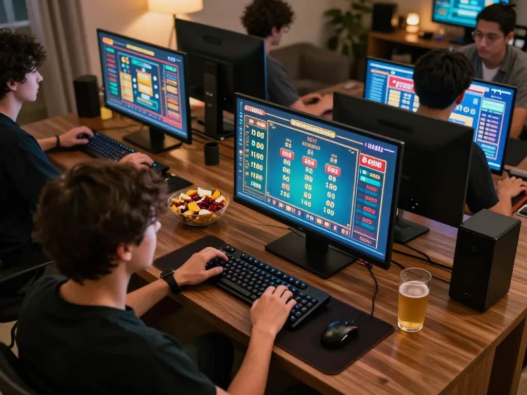 Play online casino at rr88 while enjoying a cozy home atmosphere with multiple screens and snacks.