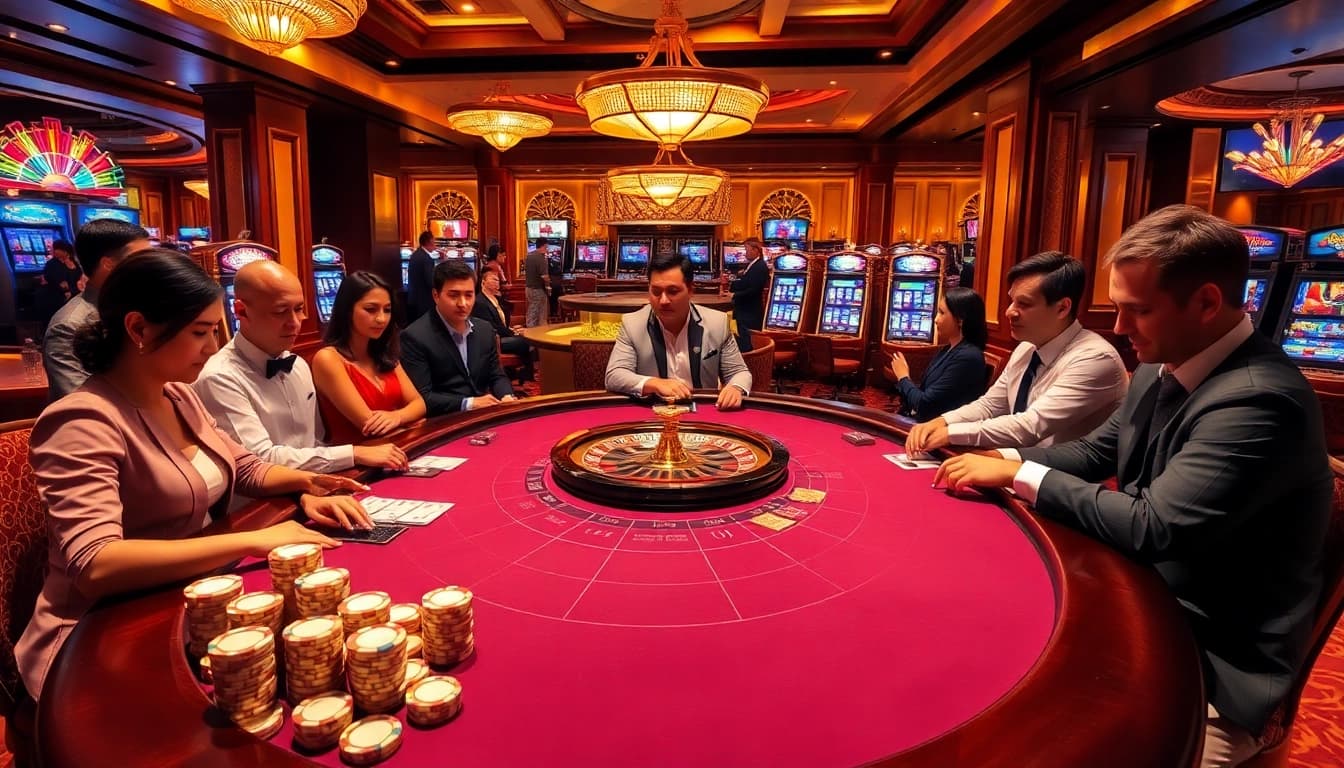 Playing blackjack at LC88.co.com, surrounded by vibrant casino ambiance and excitement.