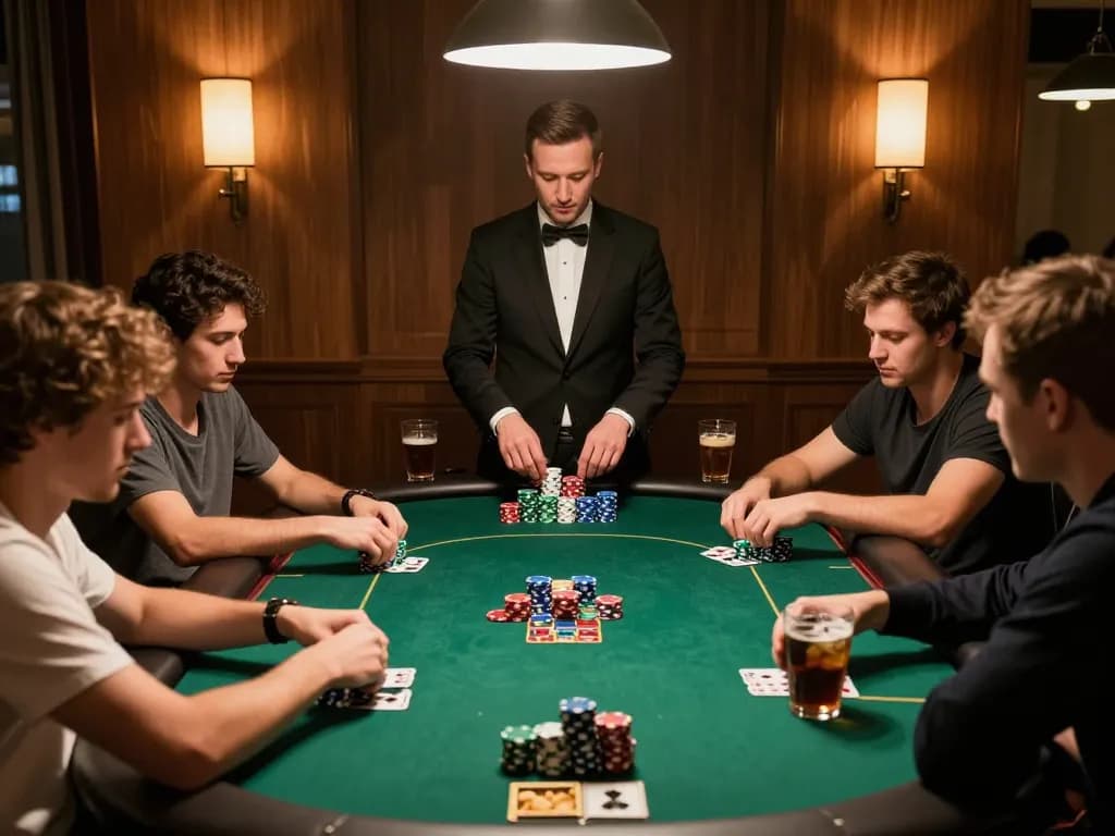 KONG88 players engaged in a high-stakes poker game, showcasing excitement and strategy.