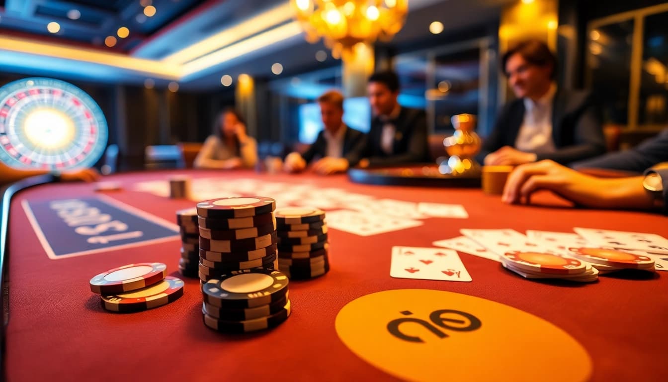 Experience thrilling gameplay at https://go8.monster/ with an inviting casino atmosphere featuring poker chips and roulette.