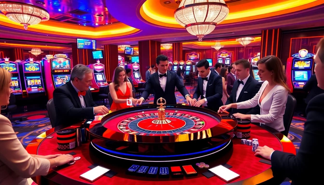 Players engaging with the roulette table at https://rr88k1.com/, showcasing a vibrant casino atmosphere filled with excitement.