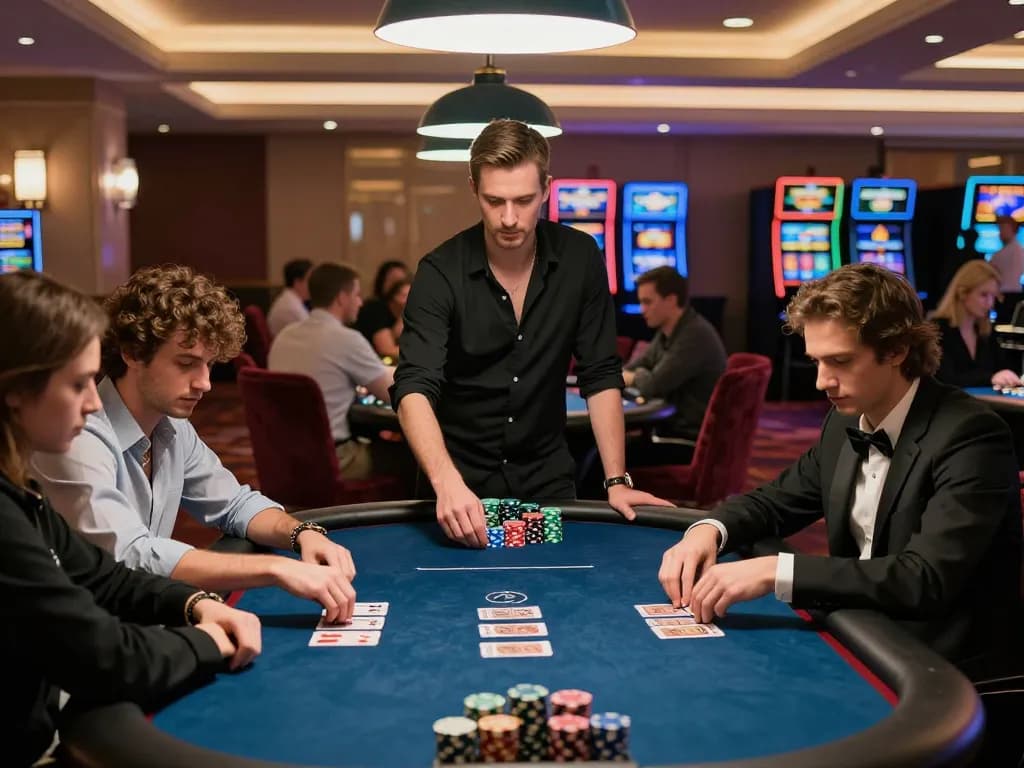 Players engage in high-stakes poker at a casino table, highlighting botanicabali's premier gambling atmosphere.