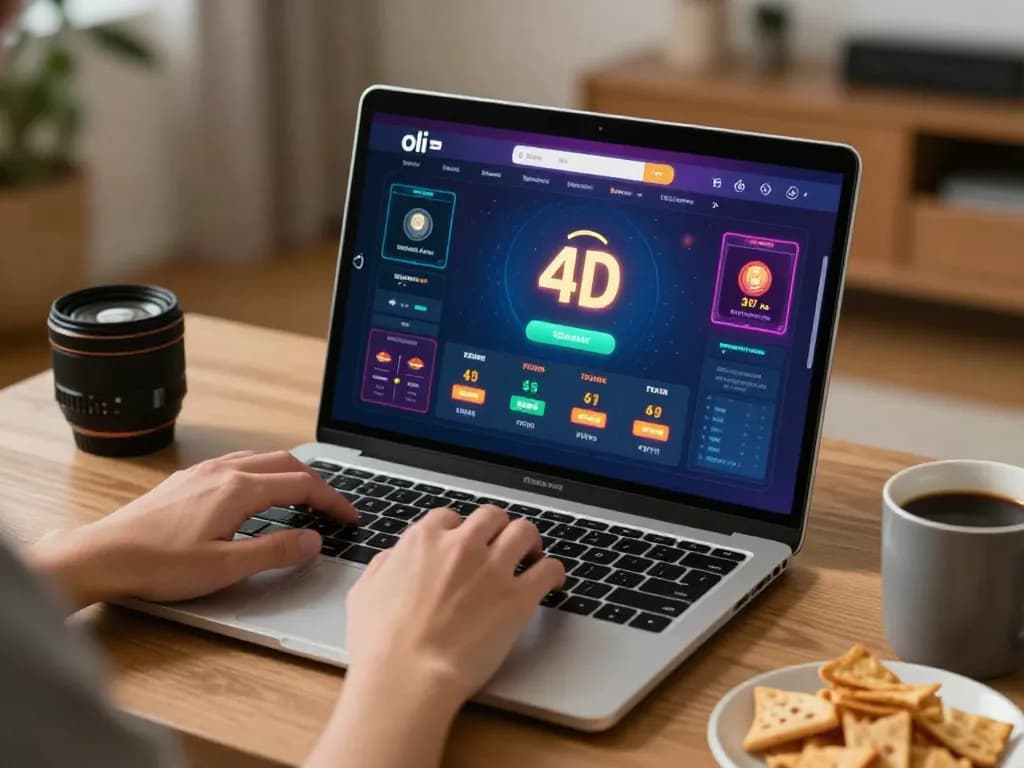 Engaging online betting experience with oli 4d interface on laptop in cozy home setting