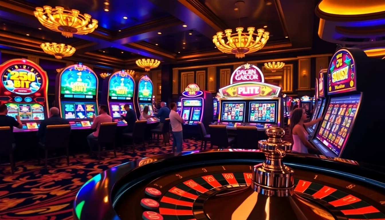 Experience the excitement of RTP Slot Gacor with vibrant casino visuals and gamblers cheering for wins.