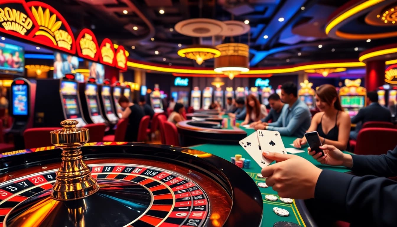 Experience the thrill of 88xx with players at a lively casino table, showcasing poker chips and a roulette wheel.