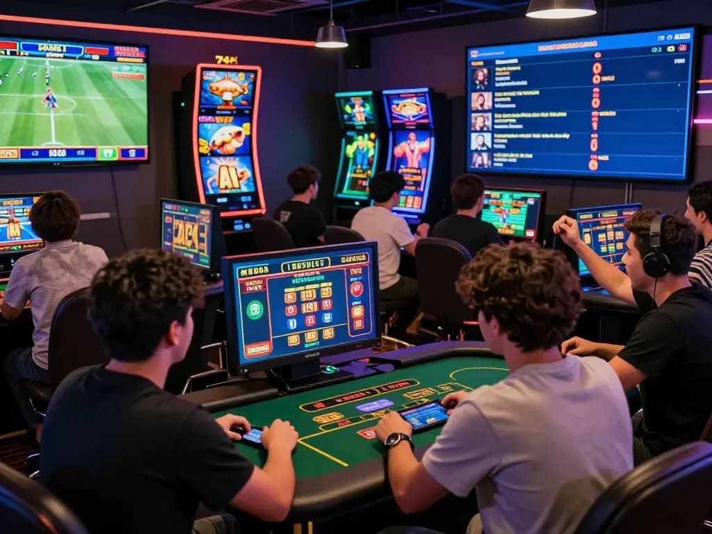 Players enjoying various games on https://xx88jp.com/ in a vibrant online casino atmosphere with live dealer tables and interactive screens.