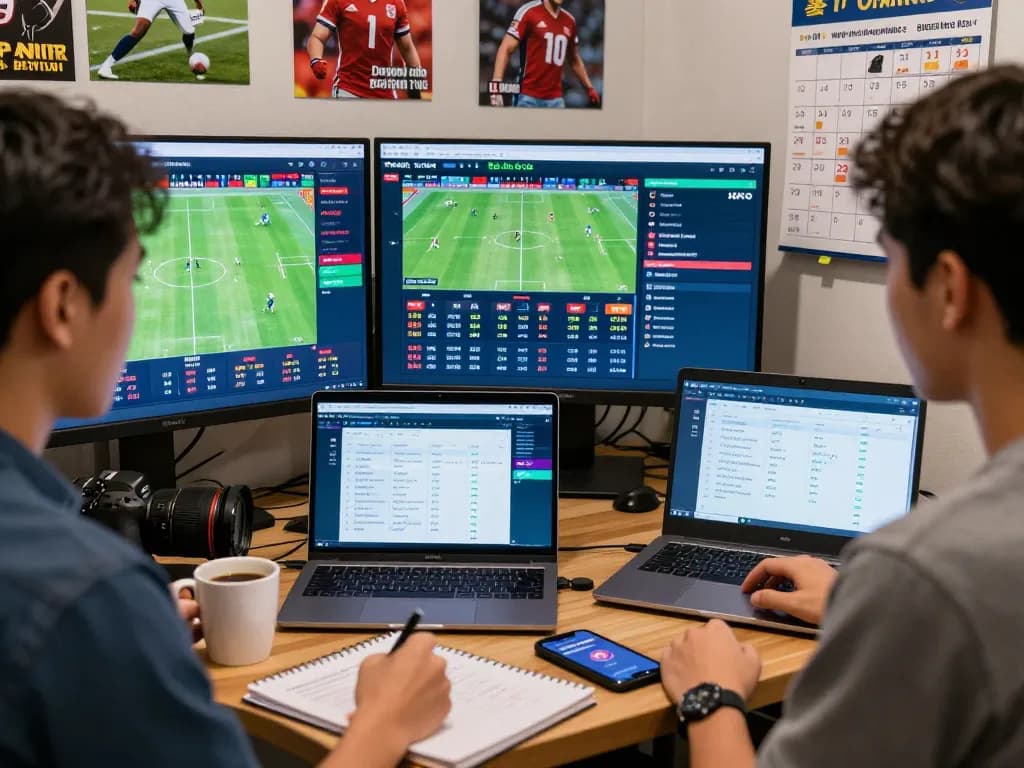 Enthusiastic bettor engaging with kèo nhà cái online platform, vibrant sports betting environment.
