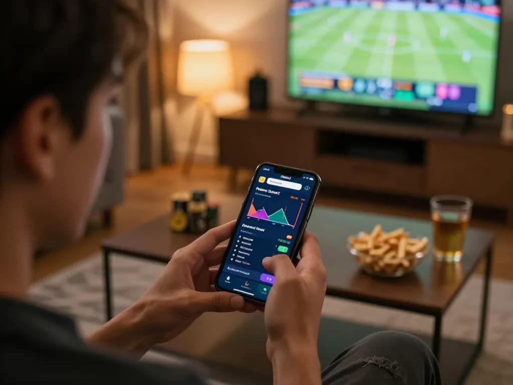 Engaging with the f8beta2 app for live sports betting in a cozy home atmosphere.