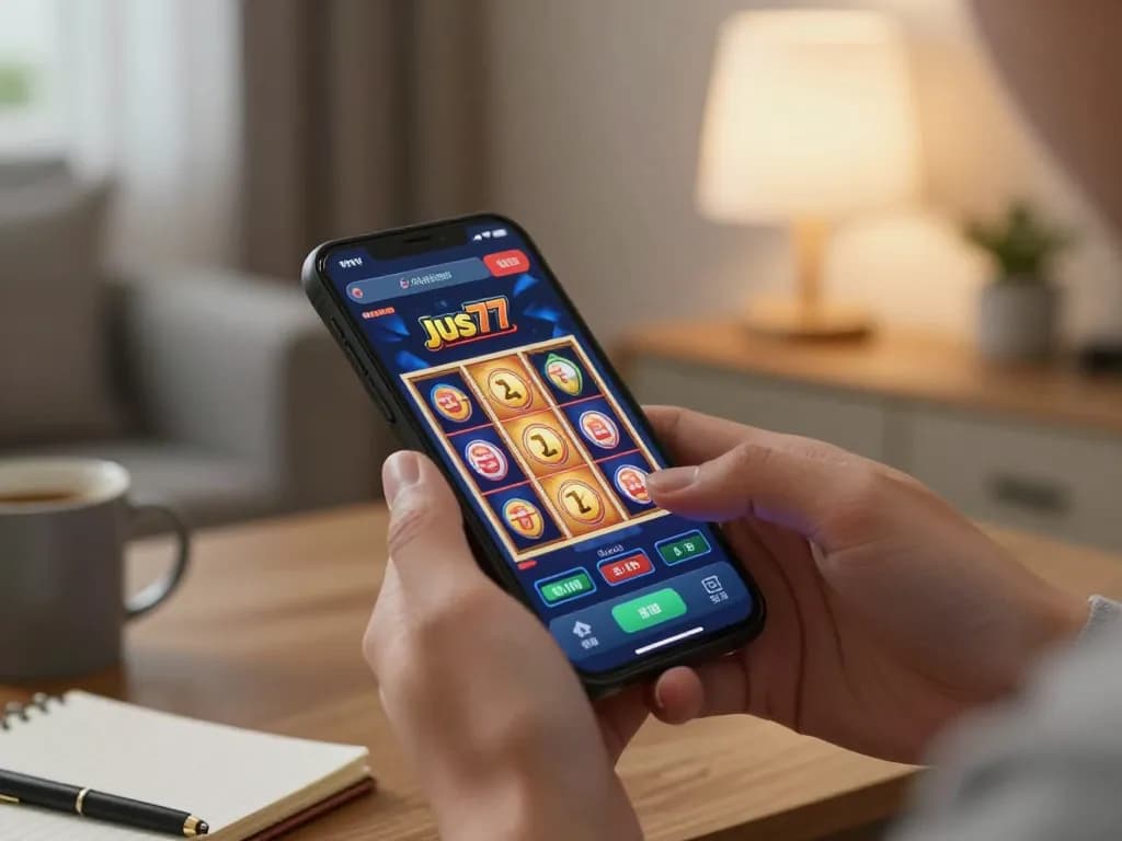 Play exciting slots on the jus77 app from a cozy living room setting