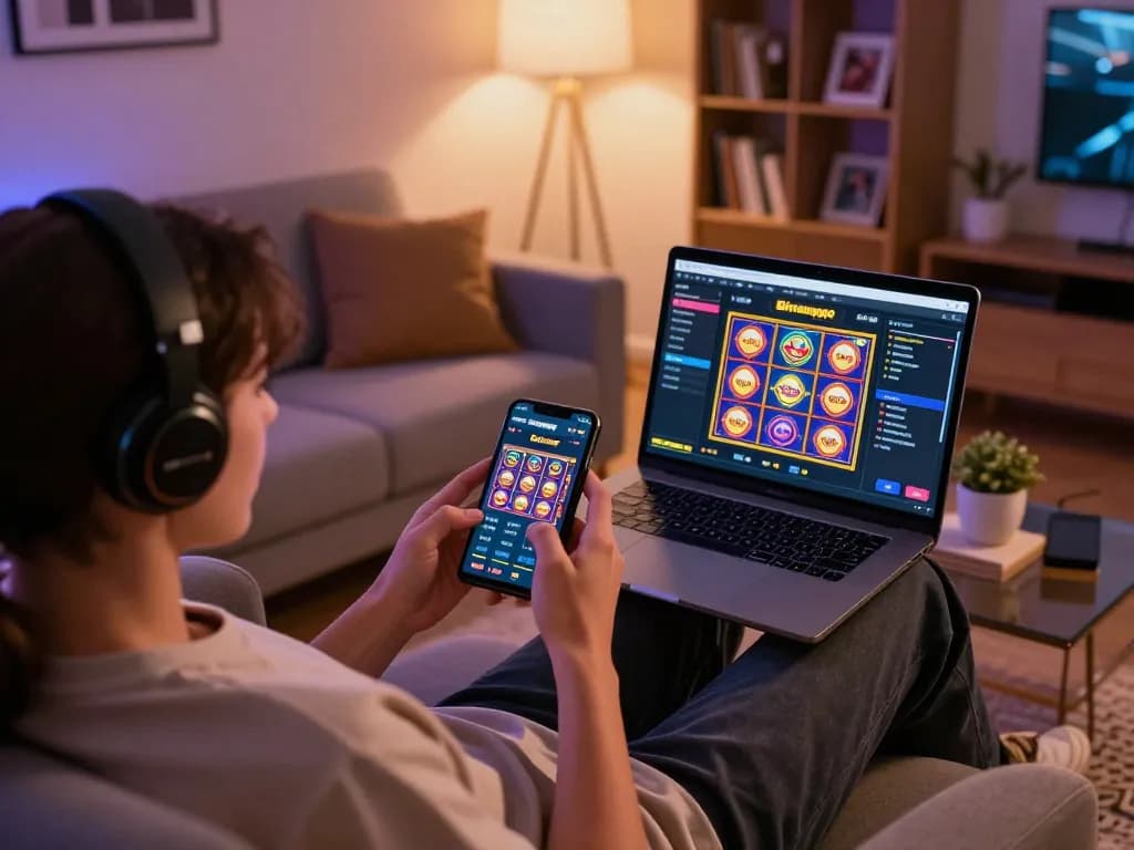 Pemain Bintangmpo berinteraksi dengan aplikasi kasino online untuk permainan strategis di rumah