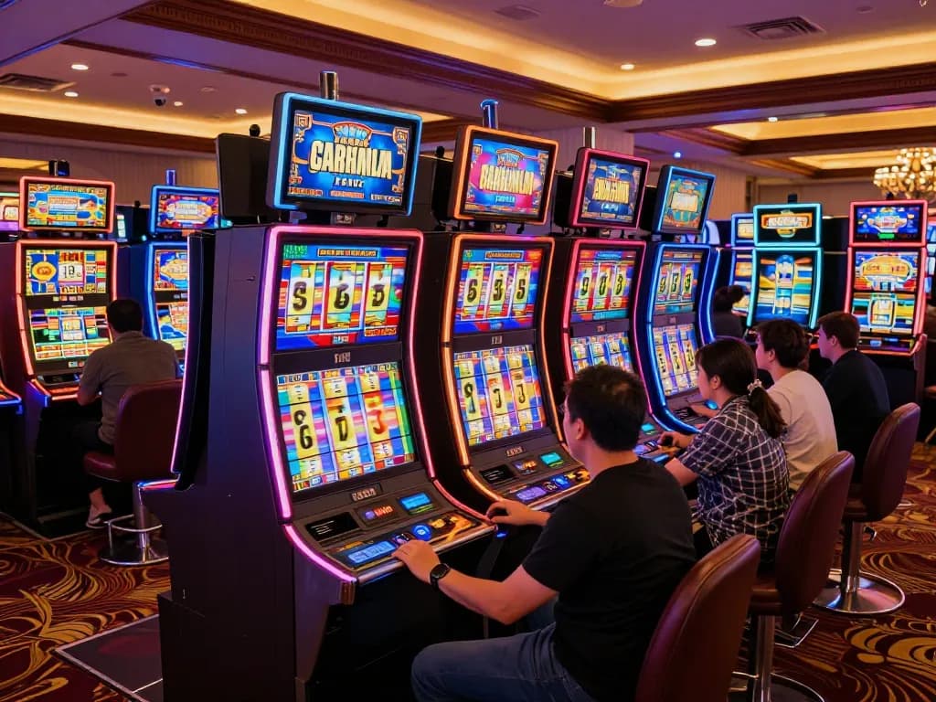 Players enjoying engaging link slot games in a vibrant casino environment.