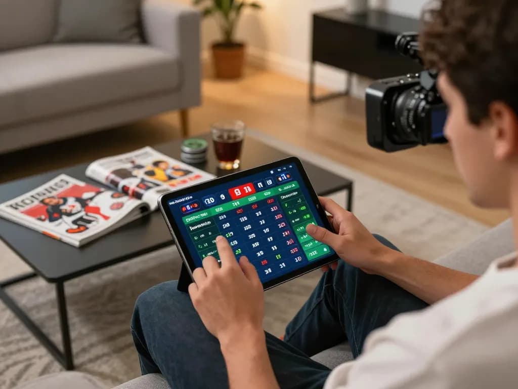 Engaging scene of a player using 7meter Parlay app to place bets on sports events from home