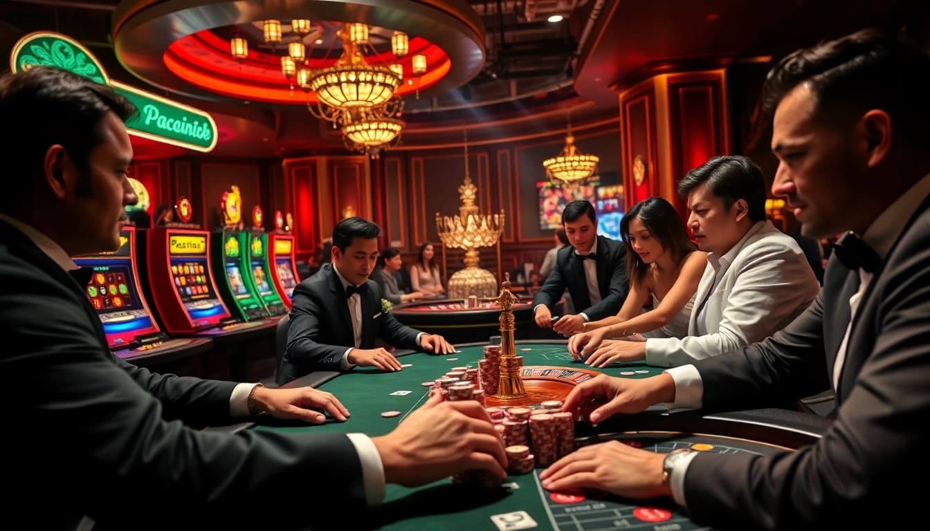 Engaging casino scene at https://gg88.biz/ with players surrounded by vibrant slot machines and poker tables.