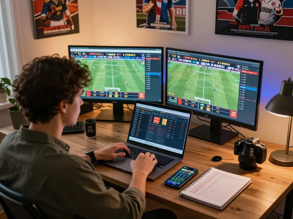 Betting on live sports at home with soc88 platform showing odds and strategies on screens