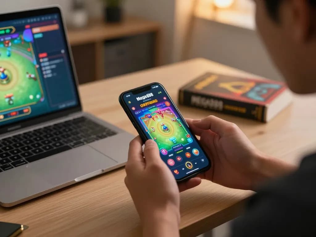 Mega888 Original app displayed on smartphone during a dynamic gaming session at home, showcasing strategic gameplay.
