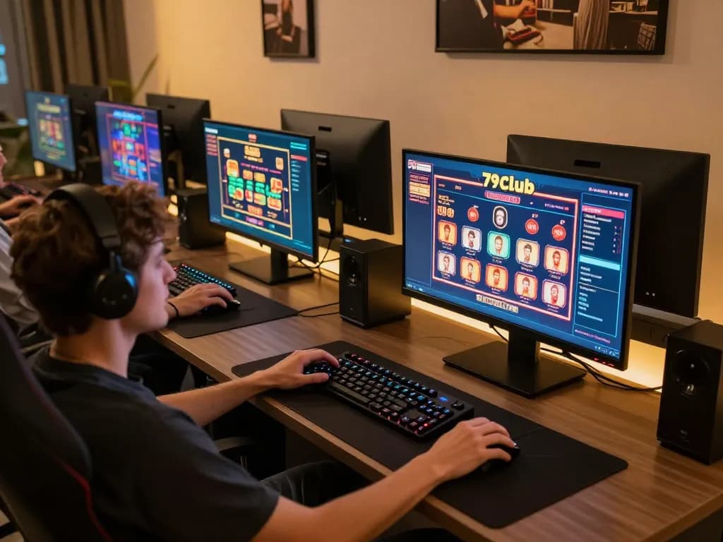 Engaging in dynamic online gameplay at 79club with multiple screens showcasing exciting casino games