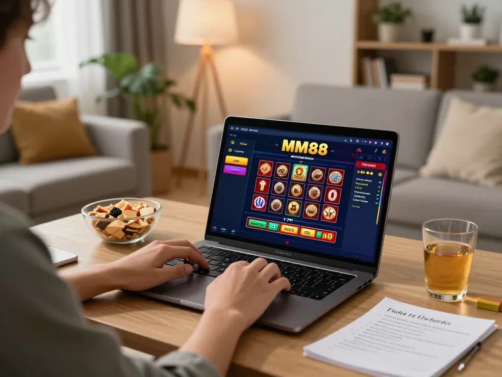 Playing at MM88 casino online with engaging table games and strategic betting notes in a cozy home setting.