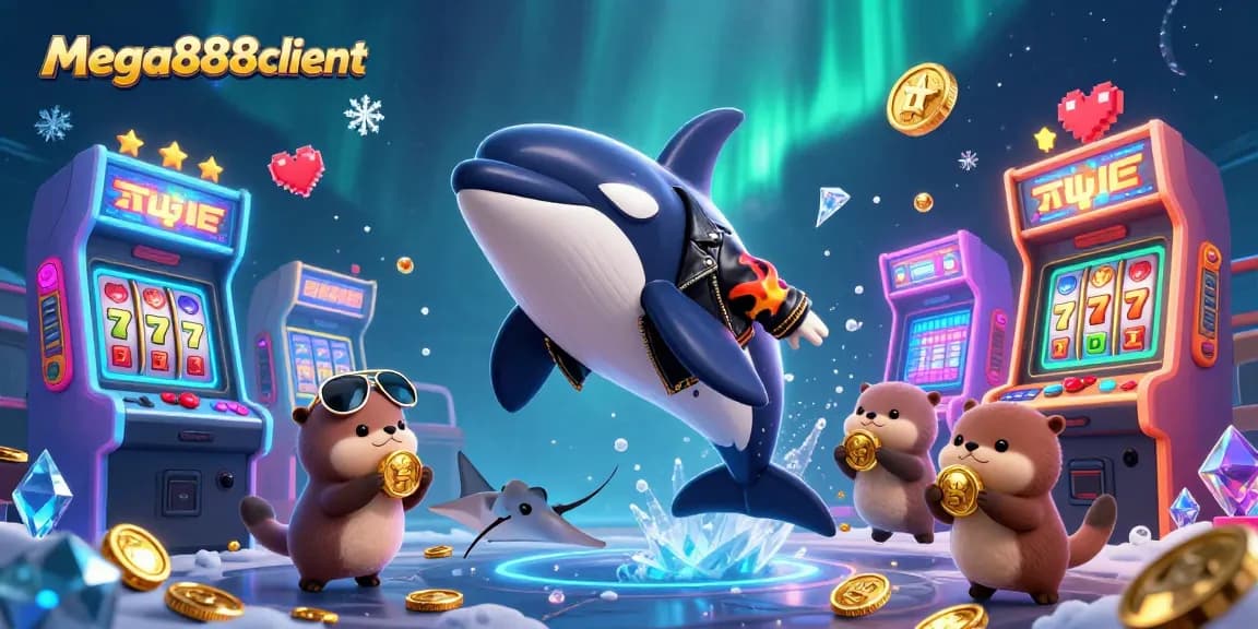 Experience thrilling gaming adventures with mega888client's cartoon-inspired casino scene.