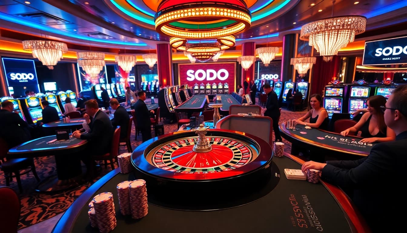 SODO Casino gaming experience featuring a roulette wheel and poker chips for thrilling bets.