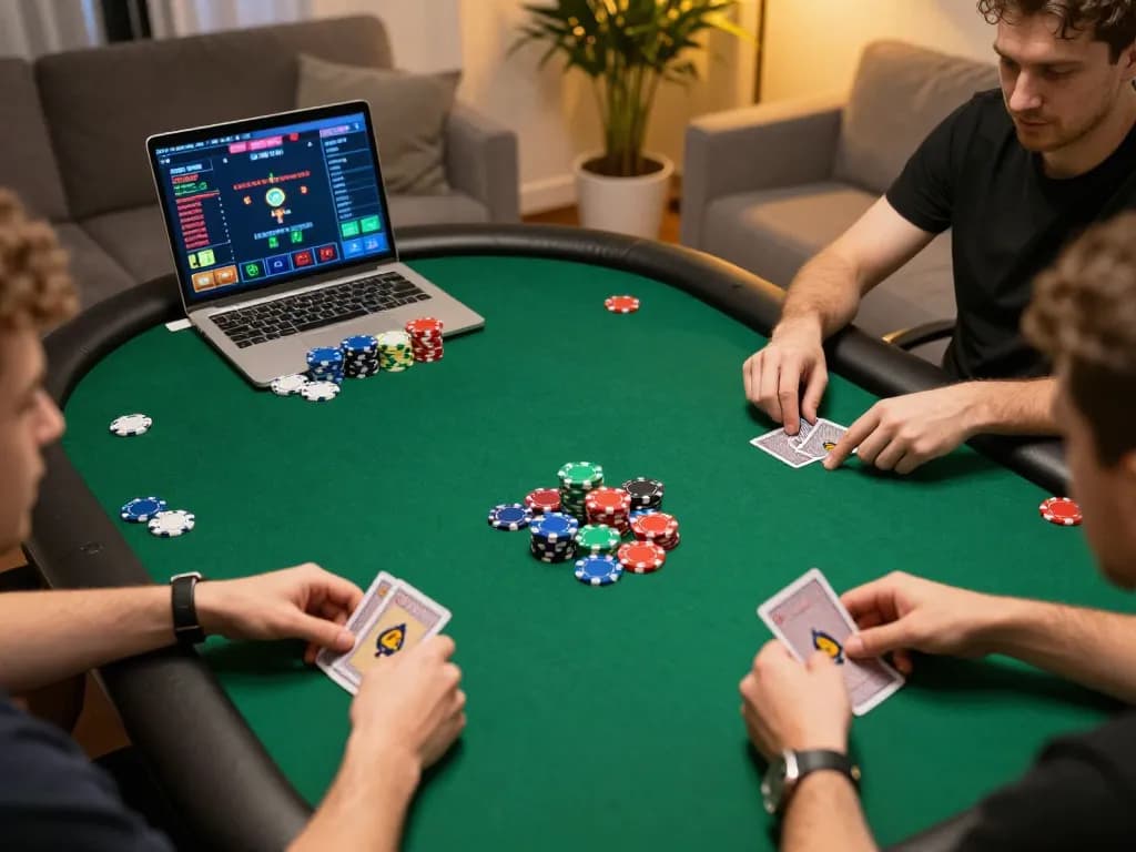 Exciting online poker game at home with players betting during a lively session, showcasing say88.