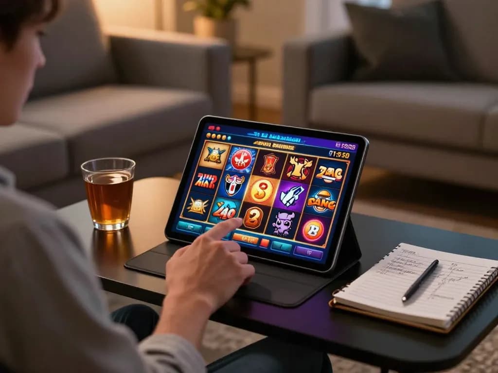 Excited player spins reels on online slot Malaysia at home, showcasing thrilling game interface.