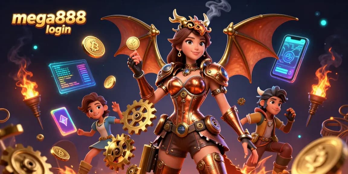 Alami mega888 login yang lancar dengan ilustrasi 3D yang menarik dari watak-watak di tengah elemen kripto.
