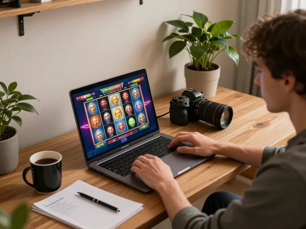 Engaging in online slots gameplay, explore trang chủ ww88 through a stylish gaming setup with notes and strategy.