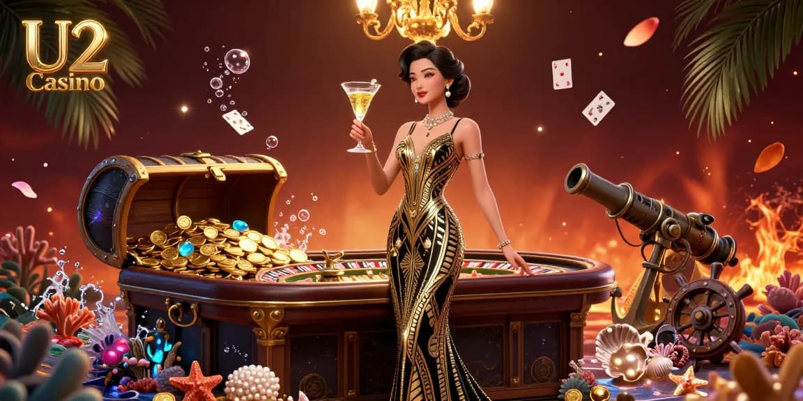 Experience the thrill of U2 Casino in this vibrant 3D illustration featuring glamorous gaming elements.