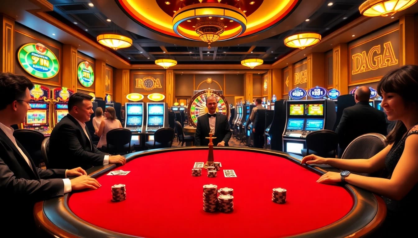 Daga casino players enjoying a thrilling poker game amid a luxurious gambling environment.