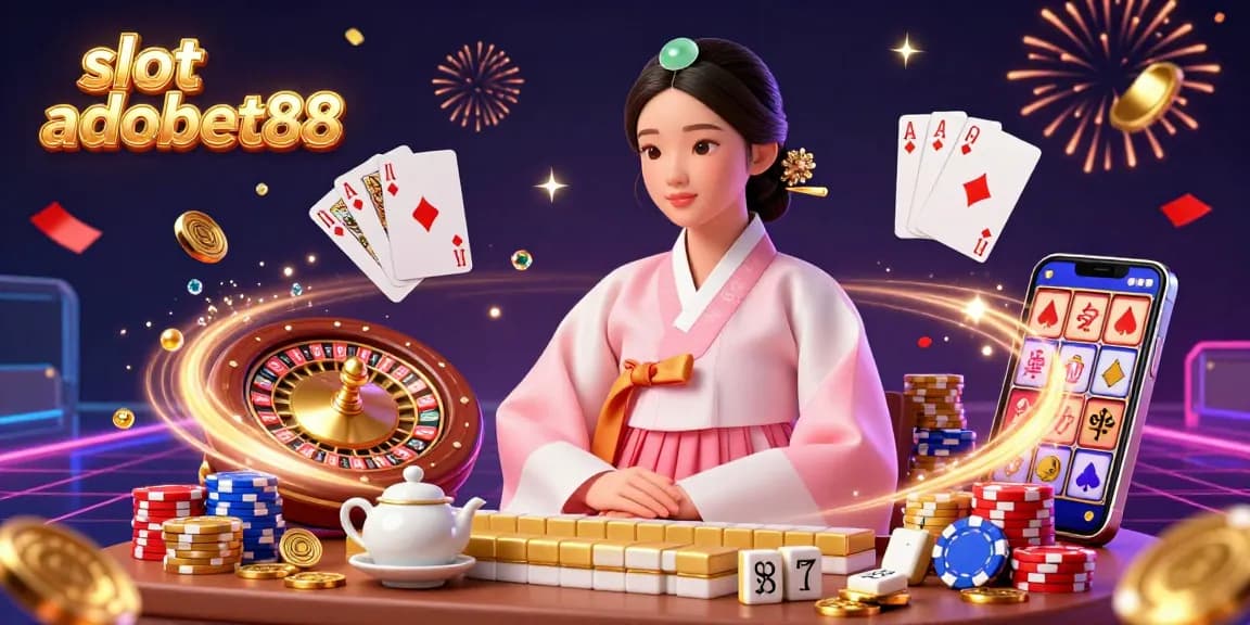 Experience thrilling wins at slot adobet88 in a vibrant casino scene with golden coins and poker chips flying.