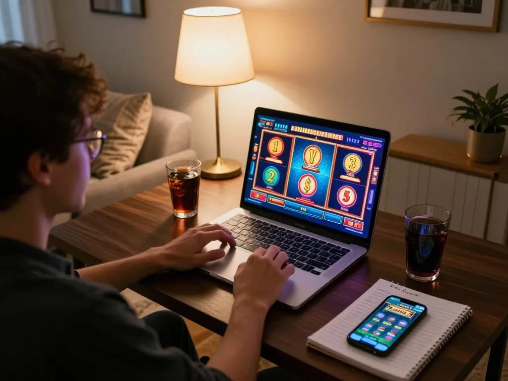 Player engages with LV88 online casino slots from a cozy home setting