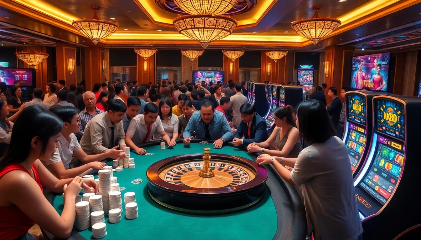 Experience the thrilling atmosphere of Trang chủ NK88 with vibrant casino games and high-stakes poker excitement.