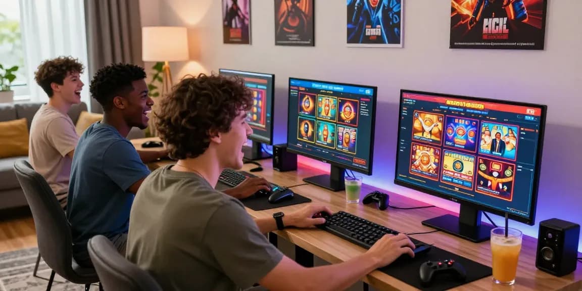 Diverse friends enjoying online gaming at a credit card casino, highlighted by vibrant atmosphere, showcasing the engaging experience at https://jumpspace.org.uk.