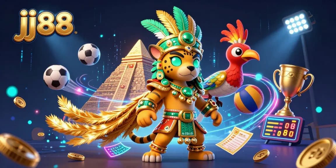 jj88 immerses players in a vibrant casino scene, featuring dynamic sports and celebratory elements.