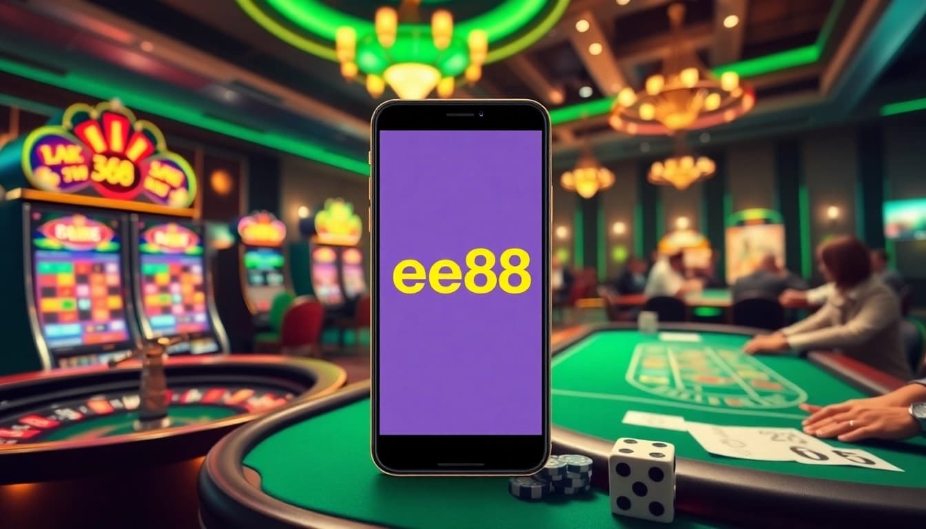 Experience the thrill of online gambling with the ee88 app on your device, showcasing vibrant casino elements.
